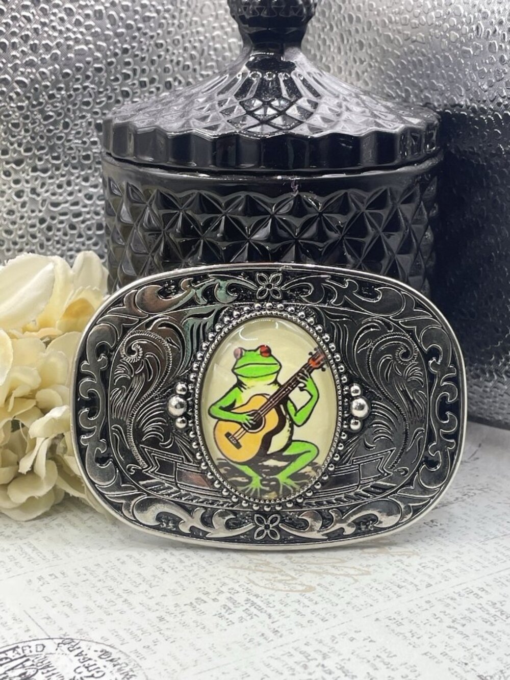 FROG Guitar Bango Geek Nerd Western NEW  Silver  men unisex Belt Buckle Rodeo